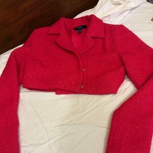 Forever 21 Vibrant Red Cropped Blazer-More Strawberry pink